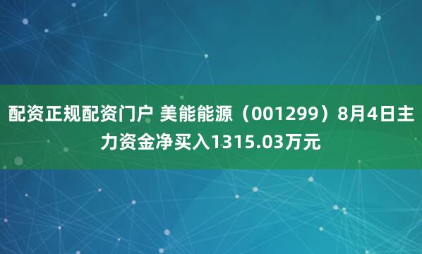 配资正规配资门户 美能能源（001299）8月4日主力资金净买入1315.03万元